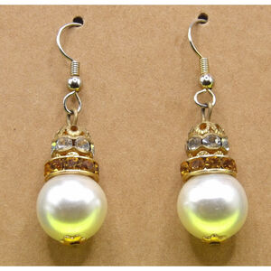 Women's Earrings Pearl White Gold Tone